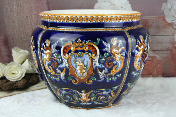 French GIEN Mythological Porcelain Satyr faun putti planter jardiniere 1930