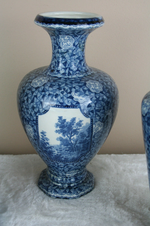SET 3 Antique Royal bonn Blue white flamand decor nature theme Vases marked