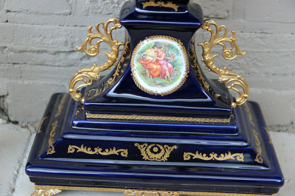 French Limoges blue porcelain Clock victorian romantic scene 1970
