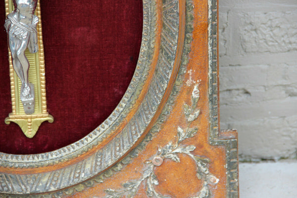XL Antique French Religious crucifix cross frame wood plaster