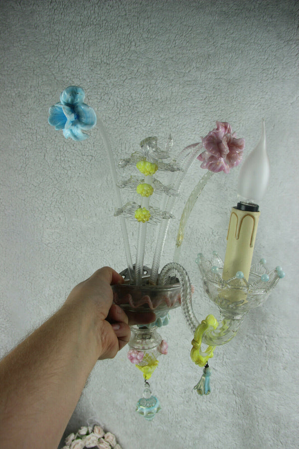 PAIR MURANO venetian hand blown multi colour wall lights sconces 1970