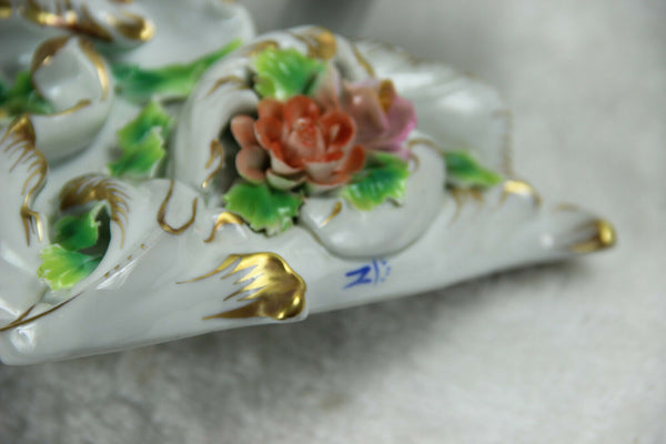 PAIR Italian capodimonte porcelain majolica relief flowers wall lights sconces