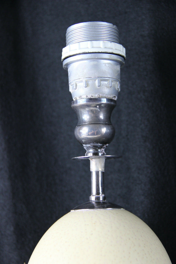 Vintage french mid century 1970 Metal ostrich egg table lamp leaves