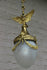 Antique French hall lantern chandelier Eagle ram heads crystal glass shade