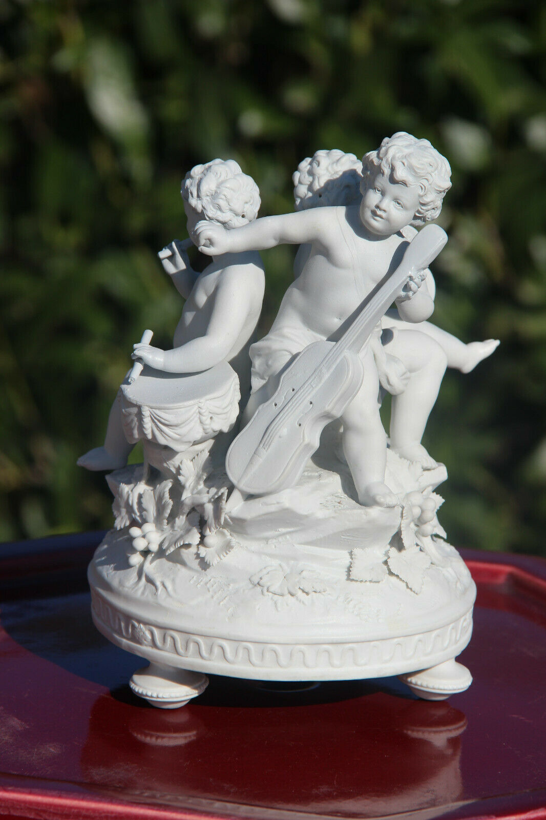 Antique French sevres mark bisque porcelain putti cherub group music