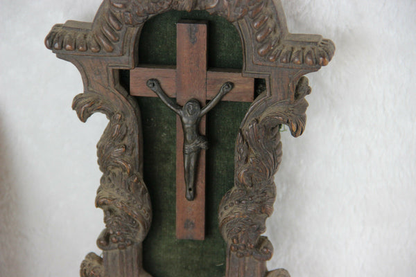 1800 Antique french wood carved Jansenist Christ Curicifix wall plaque putti