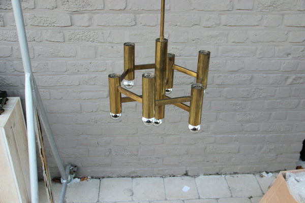 Mid century SA Boulanger design SCIOLARI 7 lights gold tube chandelier