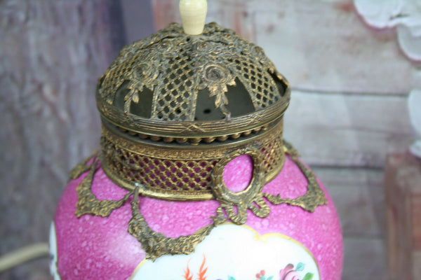 rare Porcelain German 1950's Lamp flowers table bronze