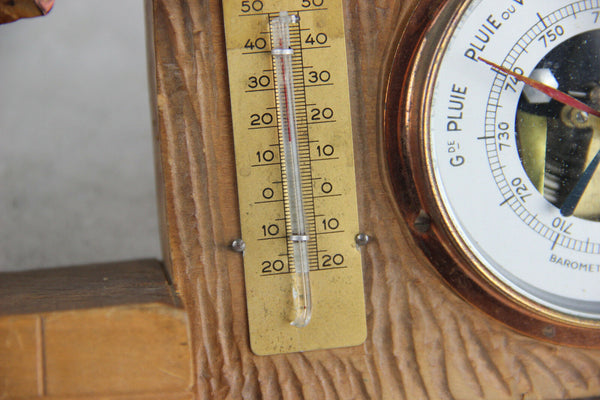 Vintage Hand Carved Black Forest Bear Barometer Stand Weather Station German