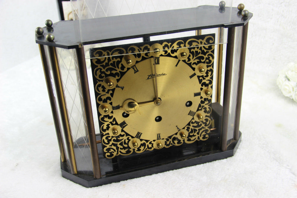RARE German Vintage FHS atlanta geometric form table clock skeleton view