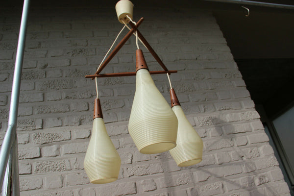 Vintage Mid-Century Teak Chandelier Lamp  Rotaflex Heifetz 1960