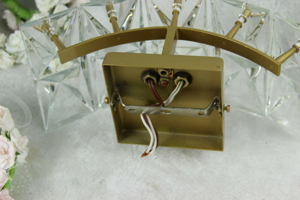 PAIR KINKELDEY faceted glass crystal cut 5 disc Sconces wall lights mid century