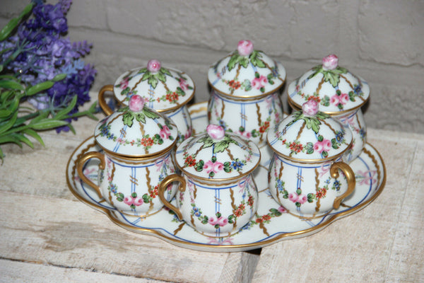 Gorgeous antique DELVAUX Paris porcelain 6 Creamer pot set porcelain plate