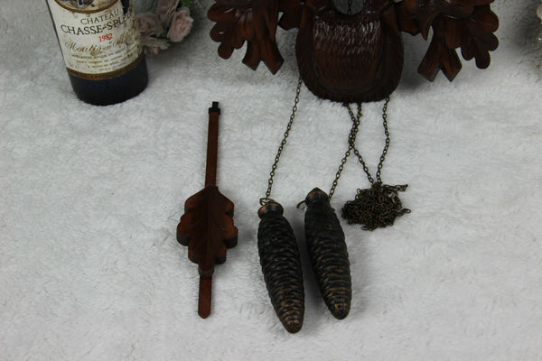 Vintage german cuckoo Wood carved black forest hunt theme Clock wall