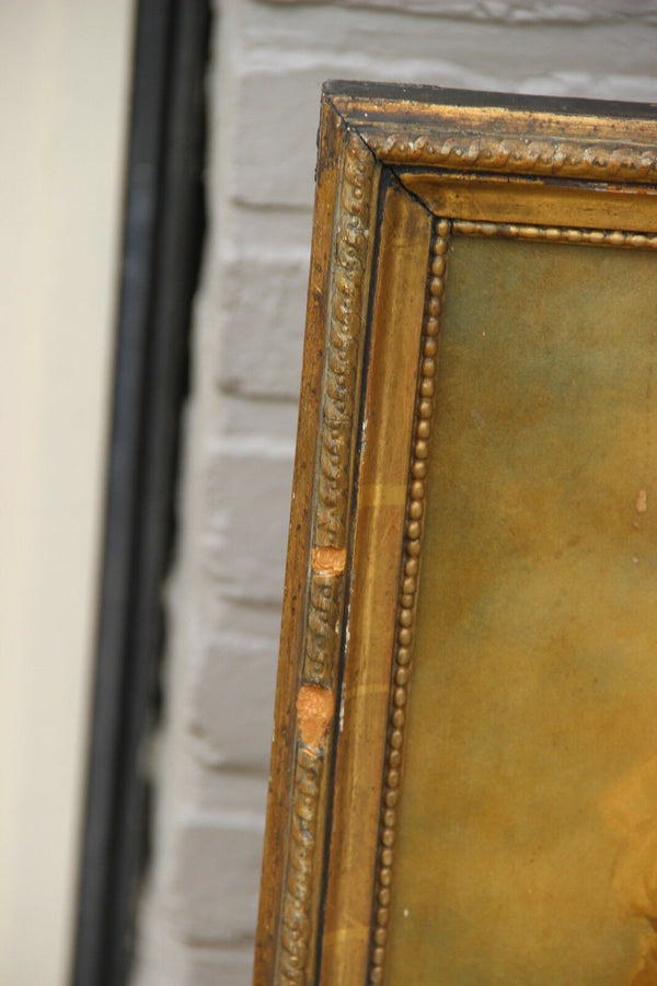 Antique French Trumeau mirror wood stucco litho victorian lady after Boucher