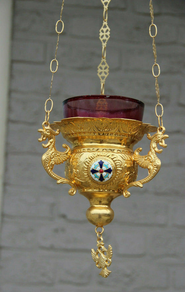 vintage religious sanctuary Altar Lamp neo gothic dragon enamel cross