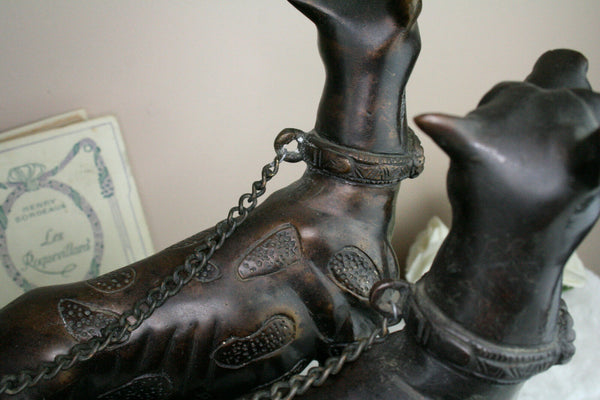 Huge XL Bronze 1930 Art deco lady statue dogs leash on marble base