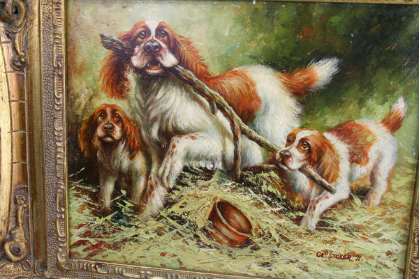 Gorgeous Cavalier King charles Oil panel dogs painting 1971 signed english schoo