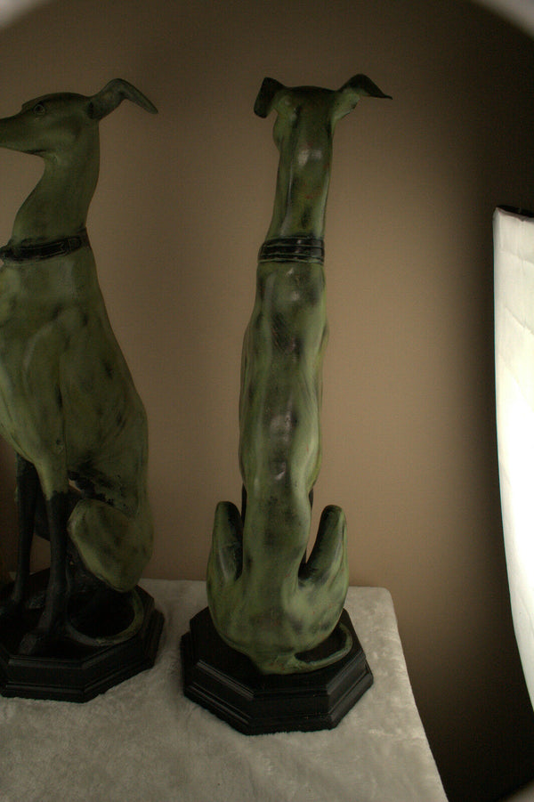 Life size PAIR english Metal 1970 Greyhound whippet couple dogs entrance hall