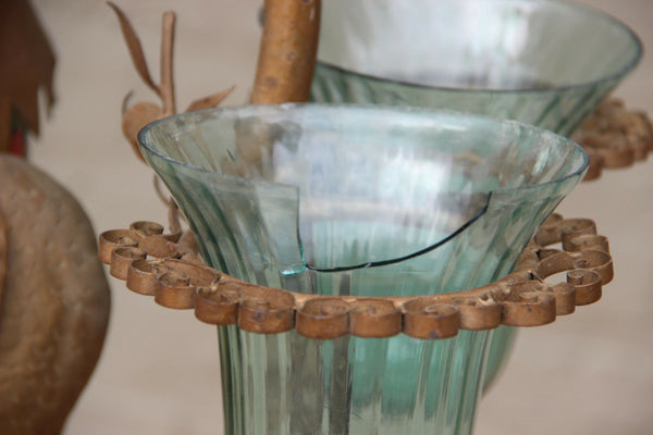 Unusual Rare Copper Parrot Bird glass figurine chandelier lamp French 1950's