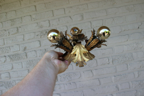 Lot 4 Hollywood regency Wall lights sconces Leaf gold gilt attr. maison jansen