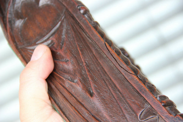 Large French neo gothic wood carved religious chapel console madonna statue