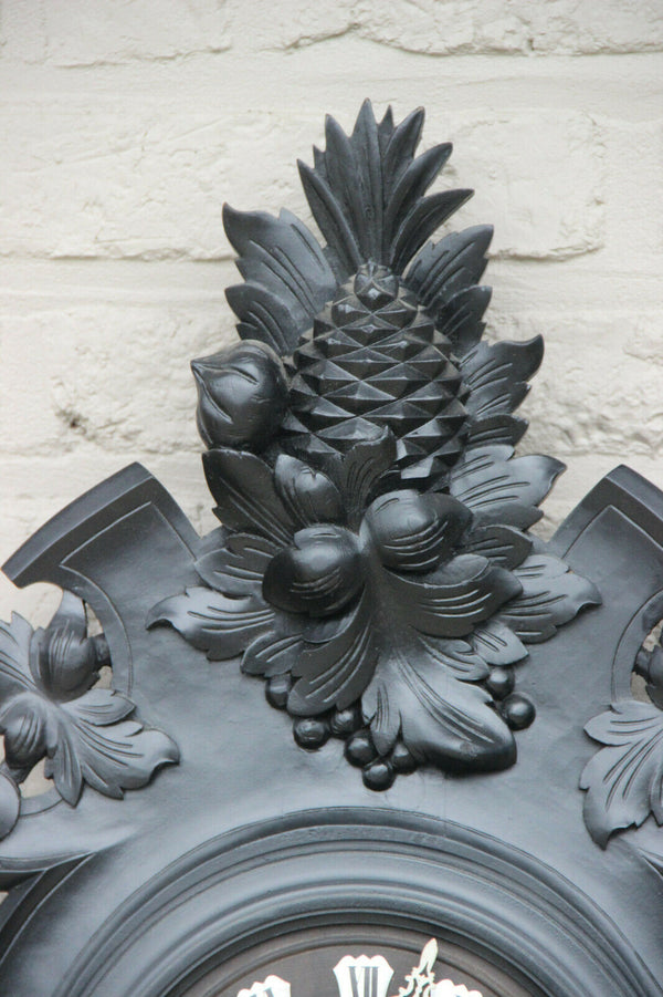 XXL Antique BLACK FOREST wood carved fruits pineapple wall clock black rare