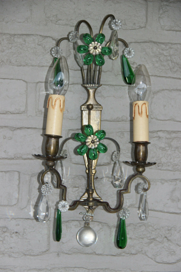 PAIR mid century Maison Bagues daisy flower glass drops sconces wall lights 1960