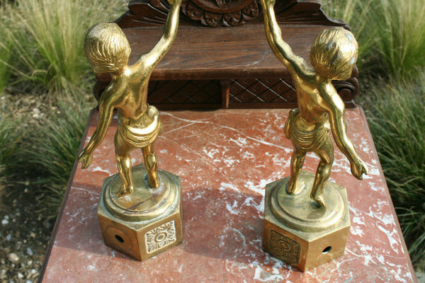 Pair Antique French brass angels Putti angel sidetable paws