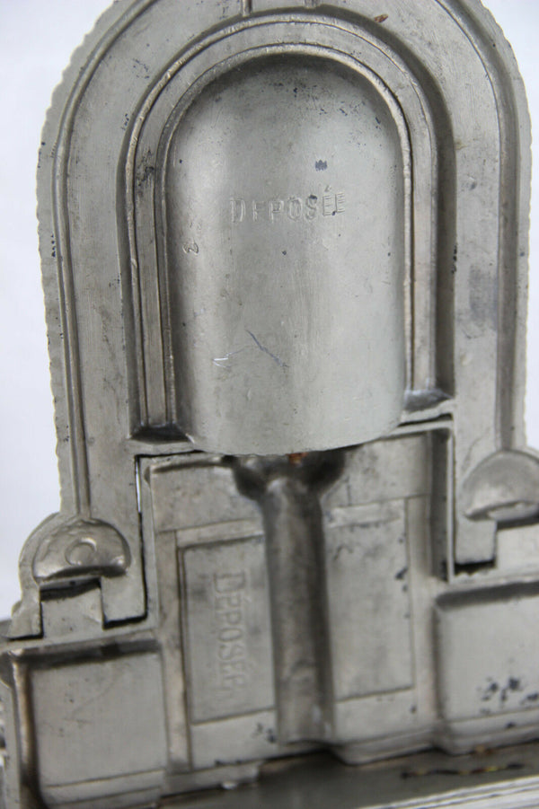 French 1950 Religious home altar church set madonna candle holders metal