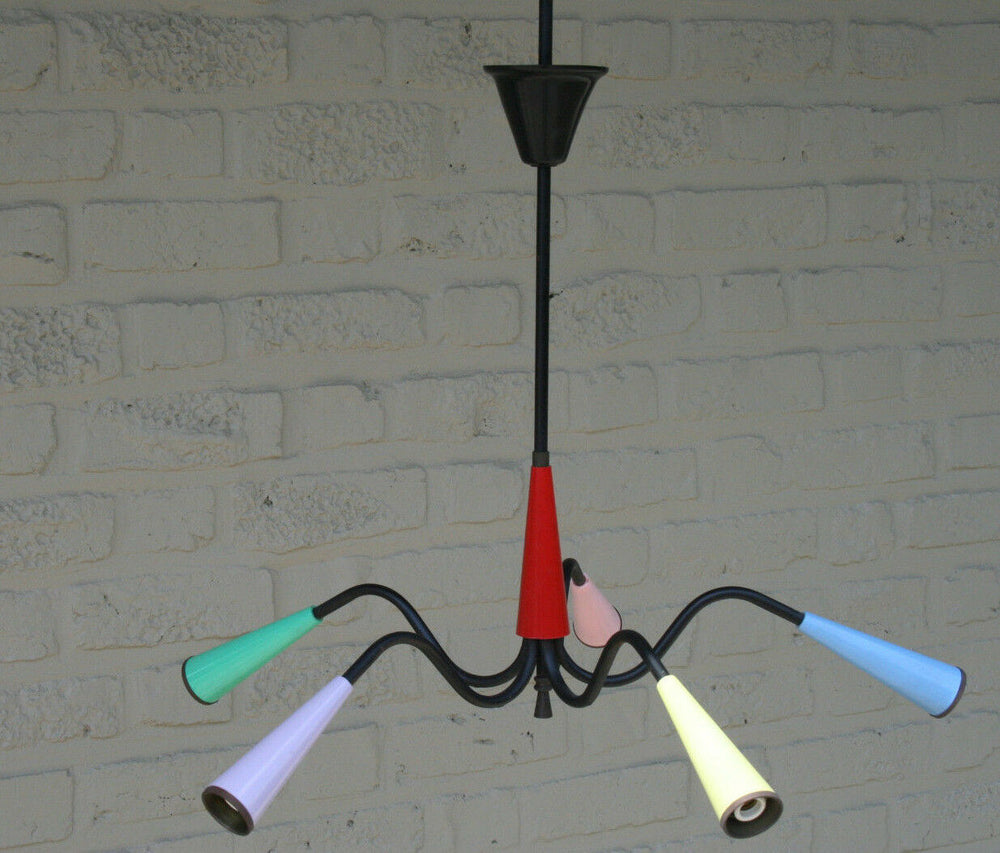 1970 Retro Rockabilly multi coloured spider sputnik chandelier 5 arms