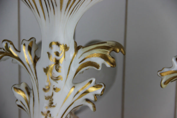 Rare French PAIR antique 19th c vieux paris porcelain Vases Sheperd figurines