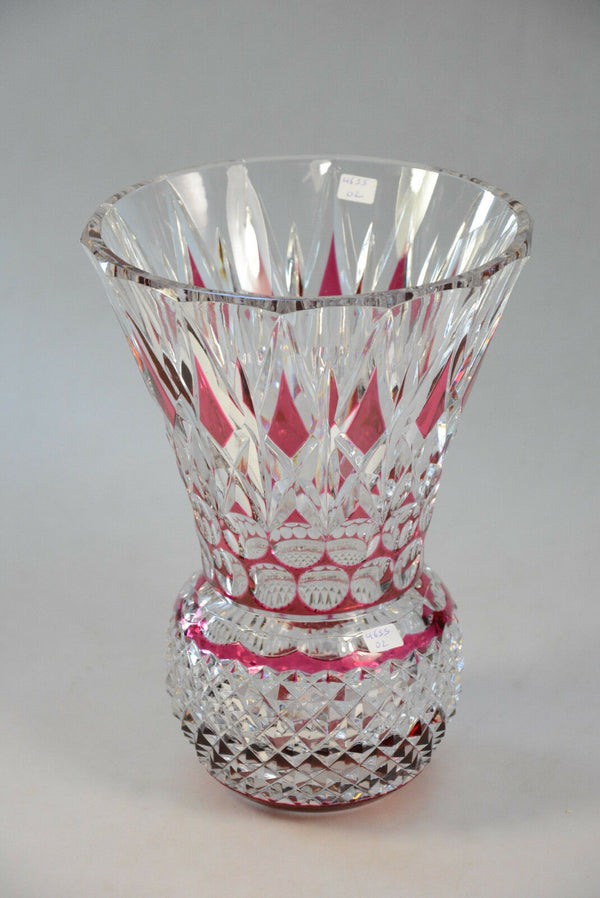 Belgian VAL SAINT LAMBERT Crystal glass ruby red clear cut diamond vase heavy