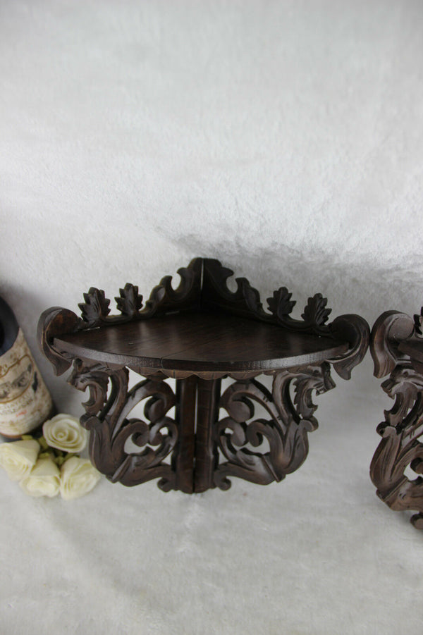 Antique pair German Black forest wood carved Dragon gothic wall consoles rare