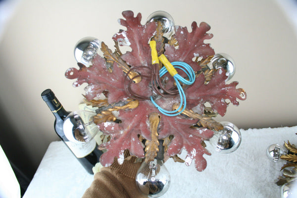 PAIR mid century Wall lights sconces metal leaves gout de maison jansen 70's