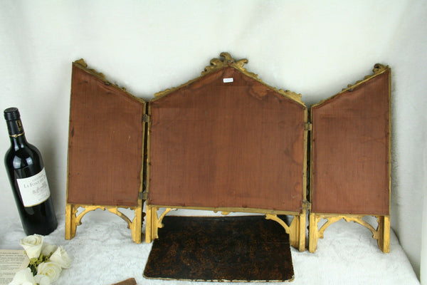 Unusual Tryptich Oil panel painting Dutch School signed louis XVI frame 1920