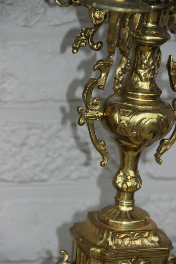 PAIR vintage bronze French dragon gothic figurine Candlelabras candlesticks