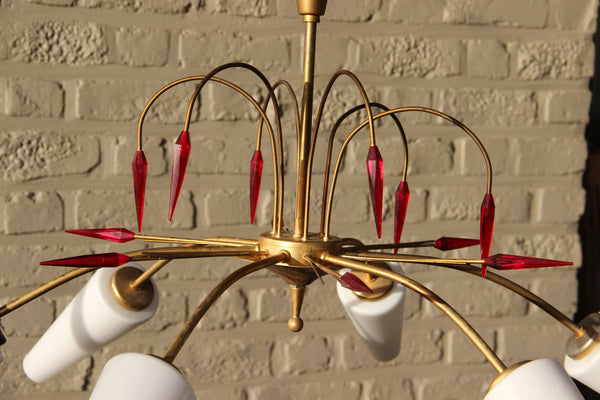 Retro Rockabilly sputnik 1970 Chandelier pendant opaline shades  maison arlus