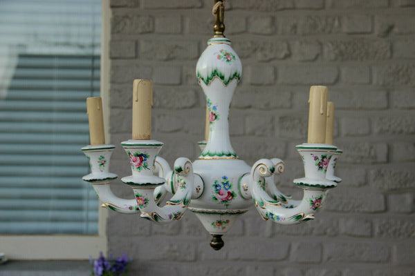 French vintage porcelain Floral chandelier 1960