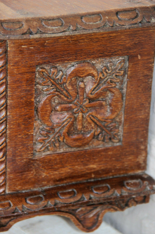 Antique French church altar wood carved holy communion wafer cabinet wall