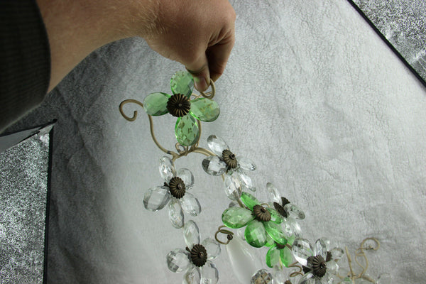 PAIR French Daisy flower green glass wall lights sconces attr maison bagues 1960