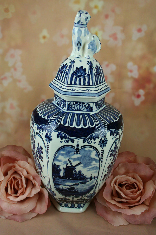 Set of 3 DELFT Blue Vases ROYAL SPHINX by BOCH Belgium porcelain marked dog