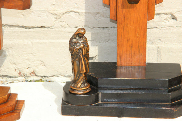 Antique ART DECO crucifix candlestick religious set wood metal