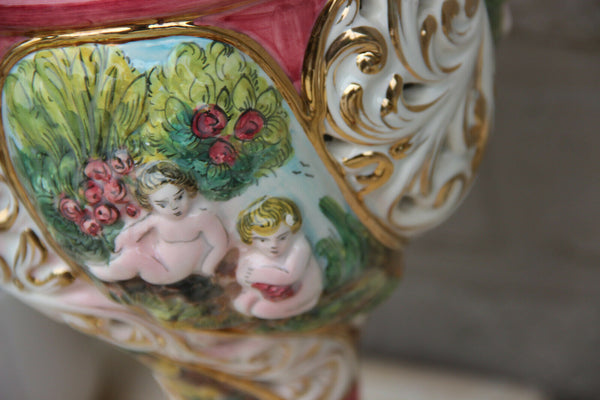 Vintage italian Capodimonte porcelain putti angels Vase 1960