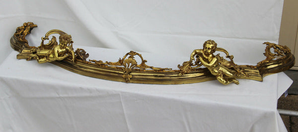 Very RARE PAIR Antique 19thc French Fireplace Curved Andirons set putti