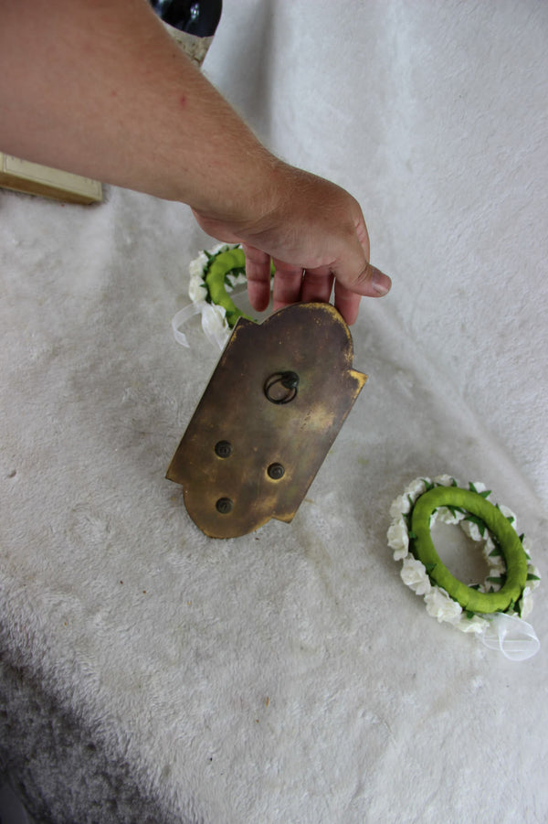 Antique French enamel Cloisonne Champleve saint jesus porcelain holy water font