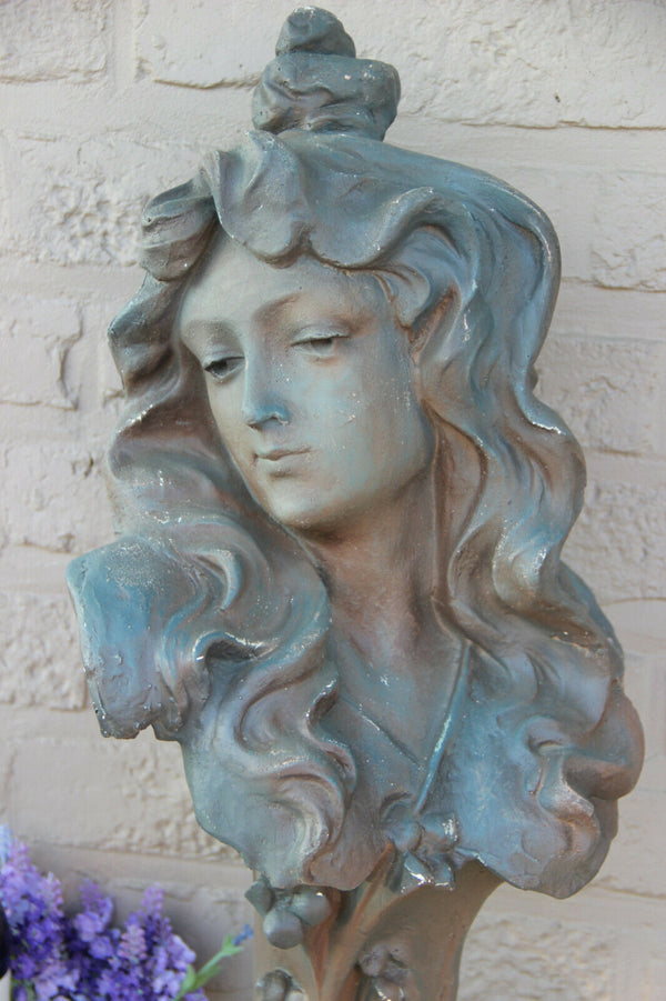 XL Antique french terracotta Art nouveau Lady Bust Statue sculpture marked