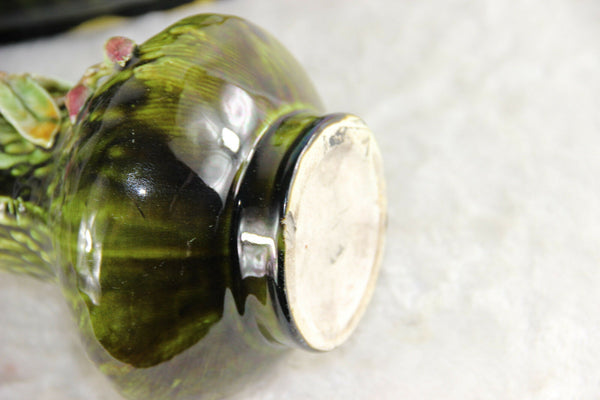 Huge Antique 1900 art nouveau barbotine MAjolica Vases planter set relief floral