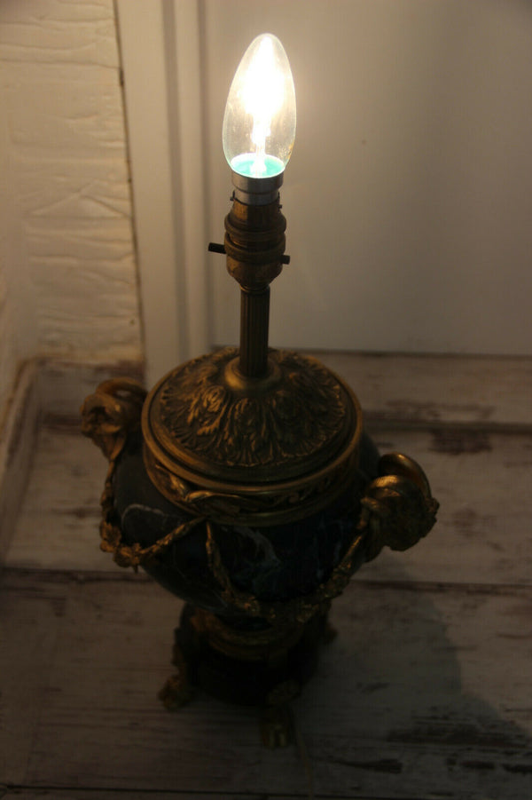 PAIR French antique empire Marble bronze ram heads louis XVI Vase Lamps rare