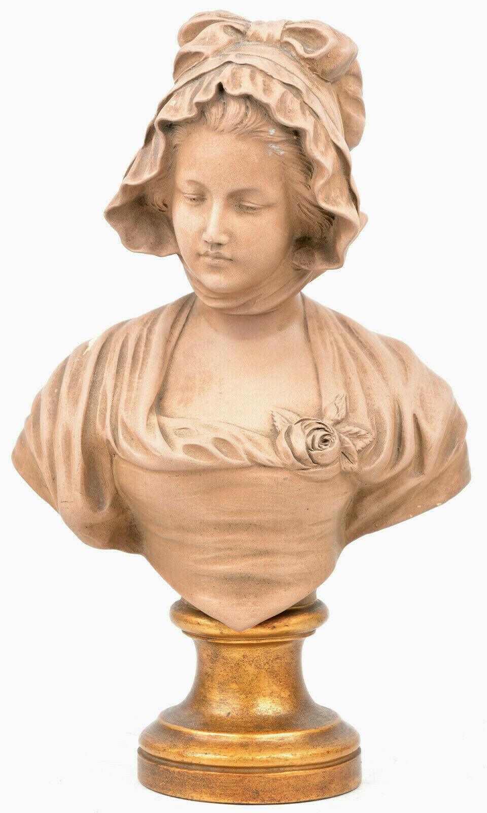 Antique ARt deco Girl Bust Statue terracotta signed AURILI